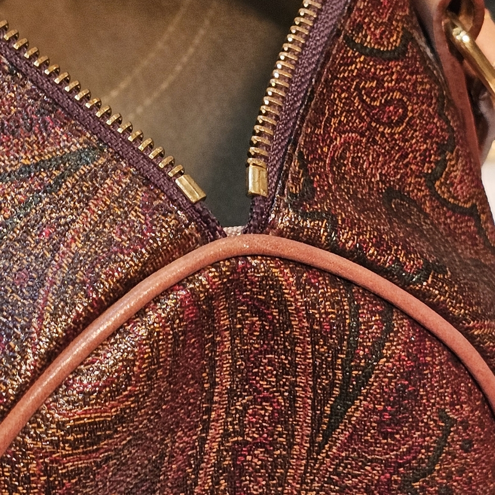 Etro Paisley Brown Embossed Leather Small Barrel Bag - Picture 8 of 16